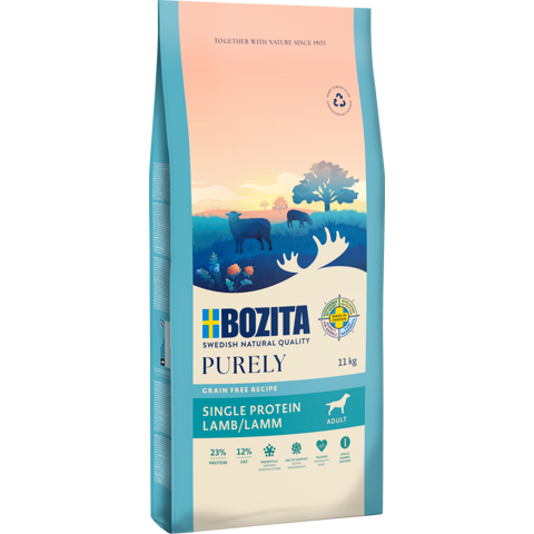 Bozita Dog Purely Adult Lamm 11 kg & 2 x GRATIS Bozita Snacks (Ente, Hirsch)