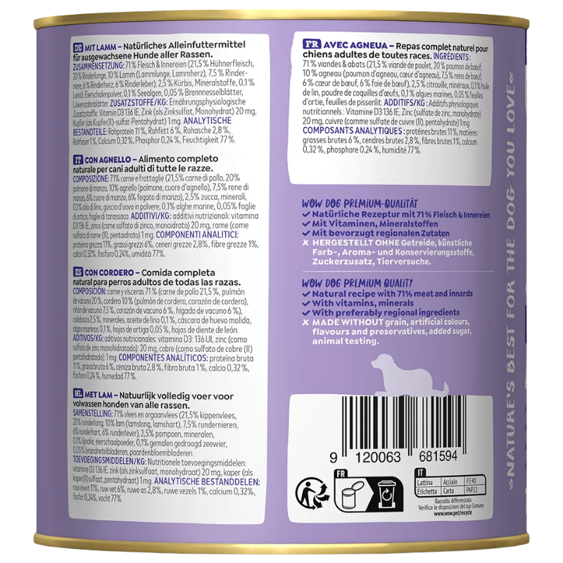 Wow Dog Dose Adult Lamm 800g