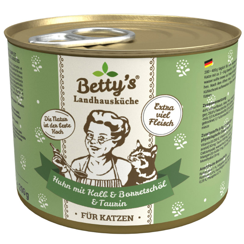 Bettys Landhausküche Katze Dose Huhn mit Kalb & Borretschöl 200 g