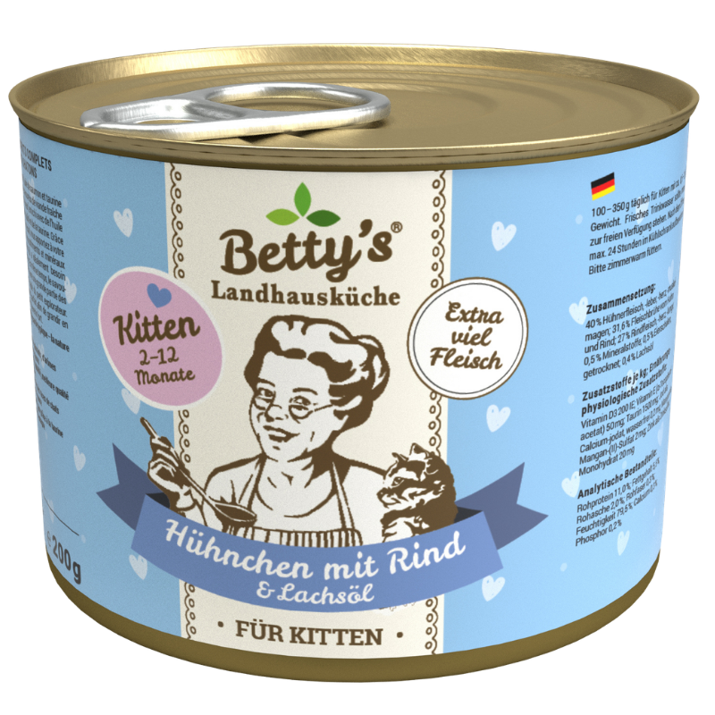 Bettys Landhausküche Katze Dose Kitten Hühnchen mit Rind 200 g