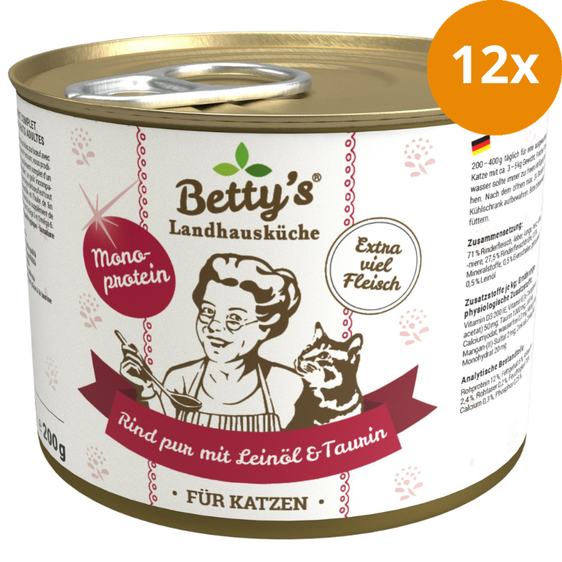 Bettys Landhausküche Katze Dose Rind pur mit Leinöl 200 g