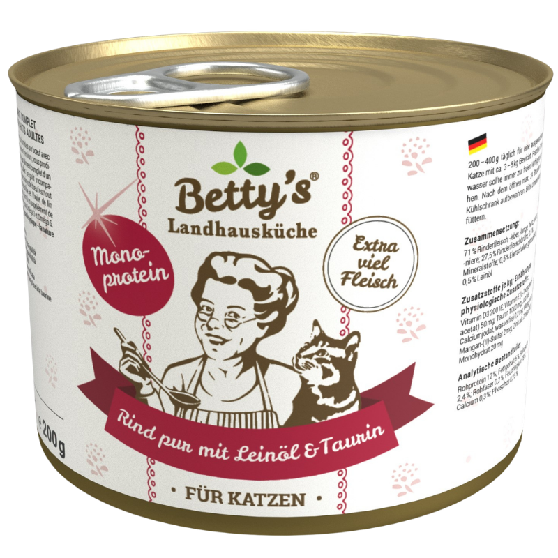 Bettys Landhausküche Katze Dose Rind pur mit Leinöl 200 g