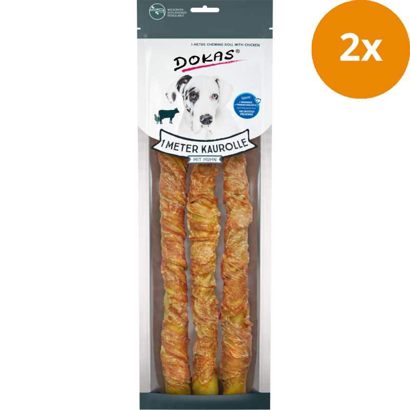 DOKAS 1 Meter Kaurolle mit Huhn (Rinderhaut) 315 g | Hundesnack