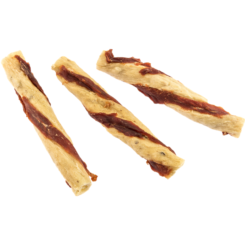 DOKAS Kau-Twister Rinderhaut, Entenherz & Entenbrust 200 g | Hundesnack