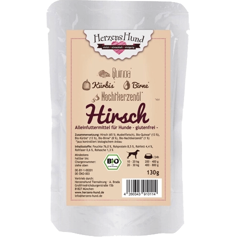 HerzensHund Hirsch mit Bio Gemüse 130 g