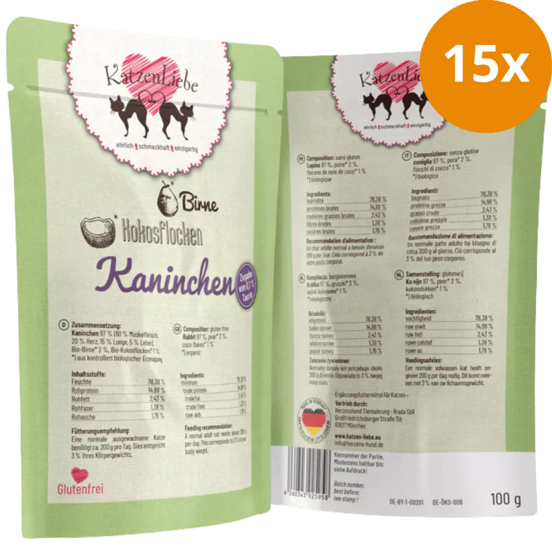 Katzenliebe Kaninchen mit Bio-Birne & Bio-Kokosflocken PB 100 g