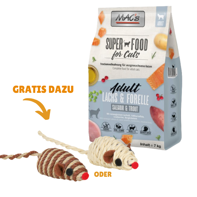 MAC's Cat Lachs & Forelle 7 kg + GRATIS TRIXIE Spielmaus