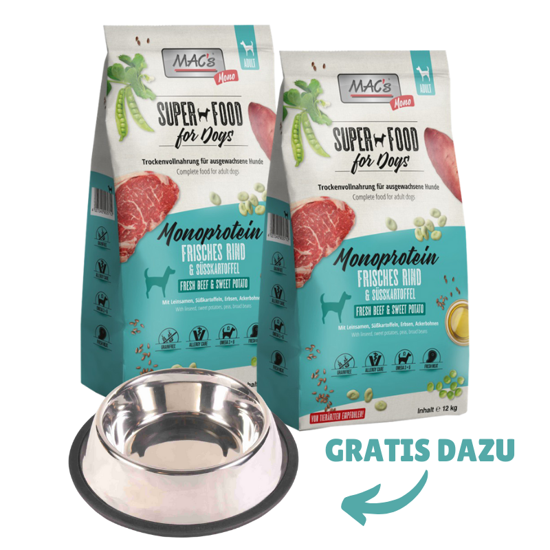 MAC's Dog Monoprotein - Rind 2 x 12 kg + GRATIS TRIXIE Napf