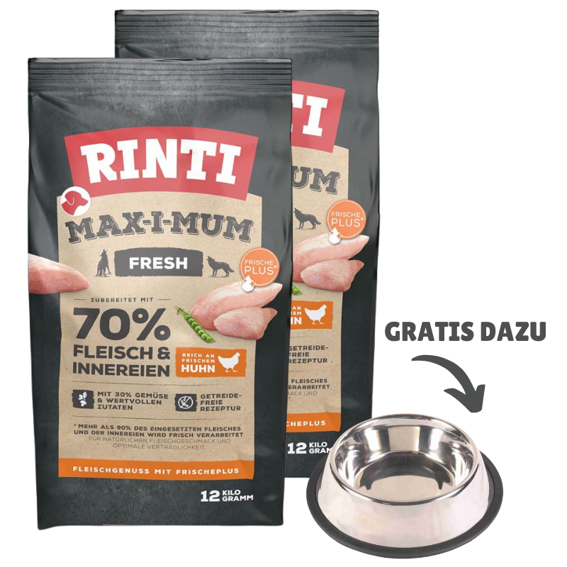 Rinti Max-i-Mum Huhn 2 x 12 kg + GRATIS TRIXIE Napf