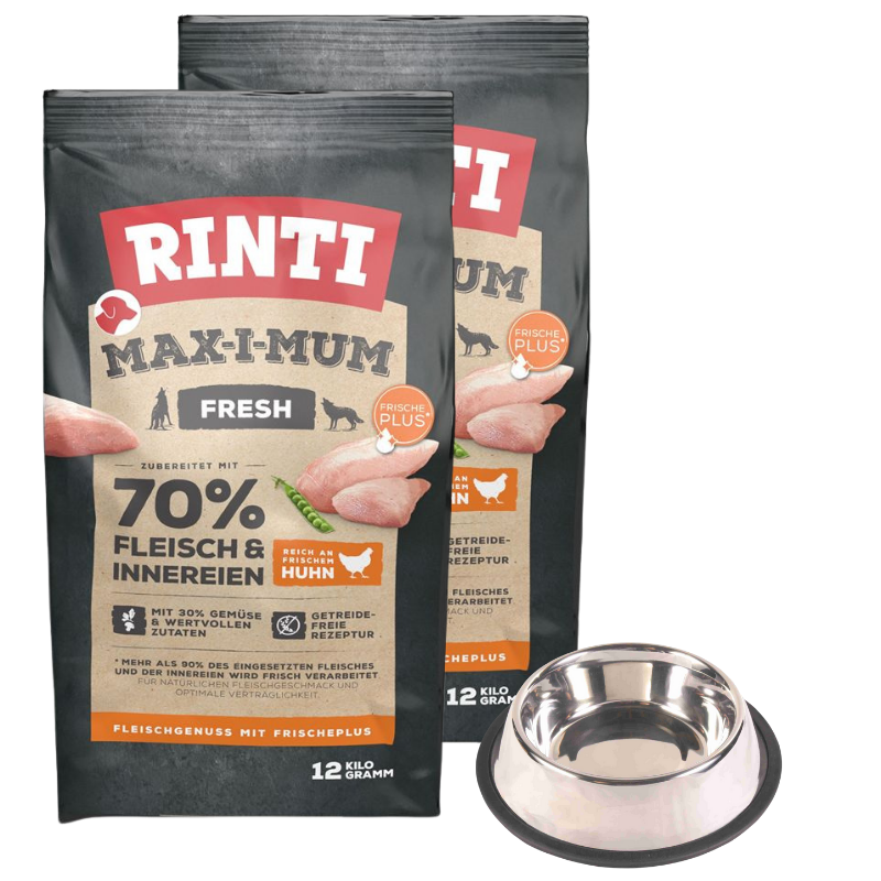 Rinti Max-i-Mum Huhn 2 x 12 kg + GRATIS TRIXIE Napf