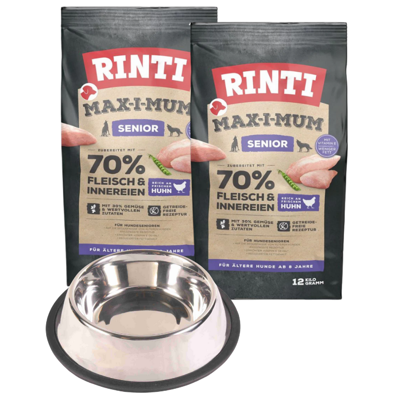 Rinti Max-i-Mum Senior Huhn 2 x 12 kg + GRATIS TRIXIE Napf