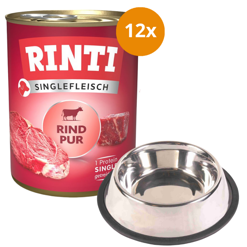 Rinti Singlefleisch Rind Pur 12 x 800 g + GRATIS TRIXIE Napf