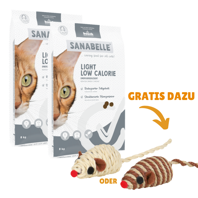 Sanabelle Light Low Calorie 2 x 8 kg + GRATIS TRIXIE Spielmaus