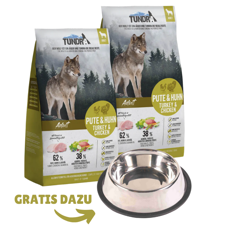 Tundra Getreidefrei Pute & Huhn 2 x 11,34 kg + GRATIS TRIXIE Napf