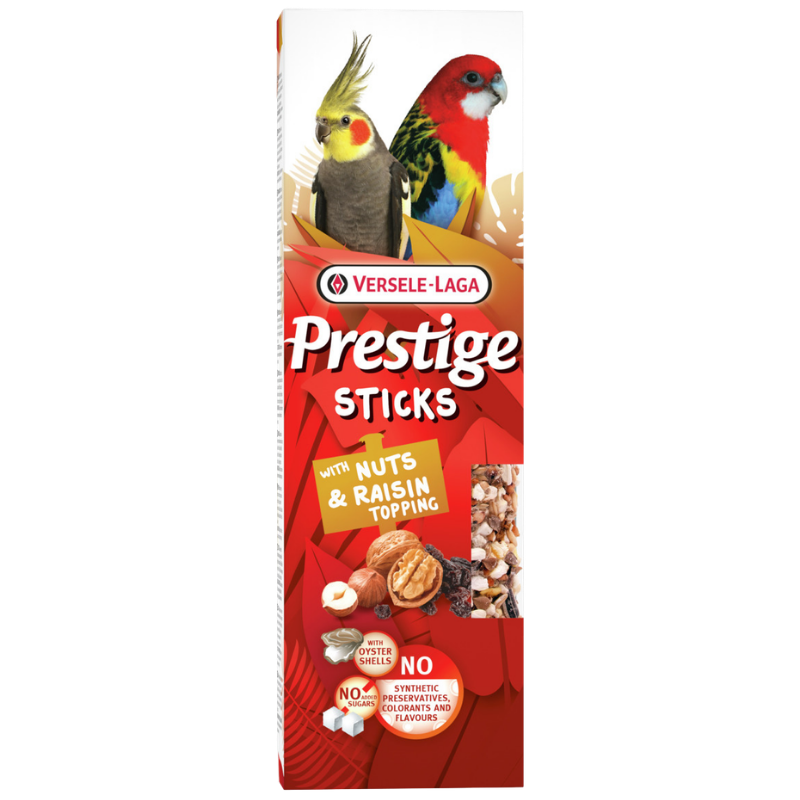 Versele Prestige Sticks Großsittiche mit Nüssen & Rosinentopping