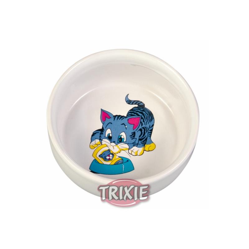 Trixie Napf mit Motiv, Katze, Keramik, weiß