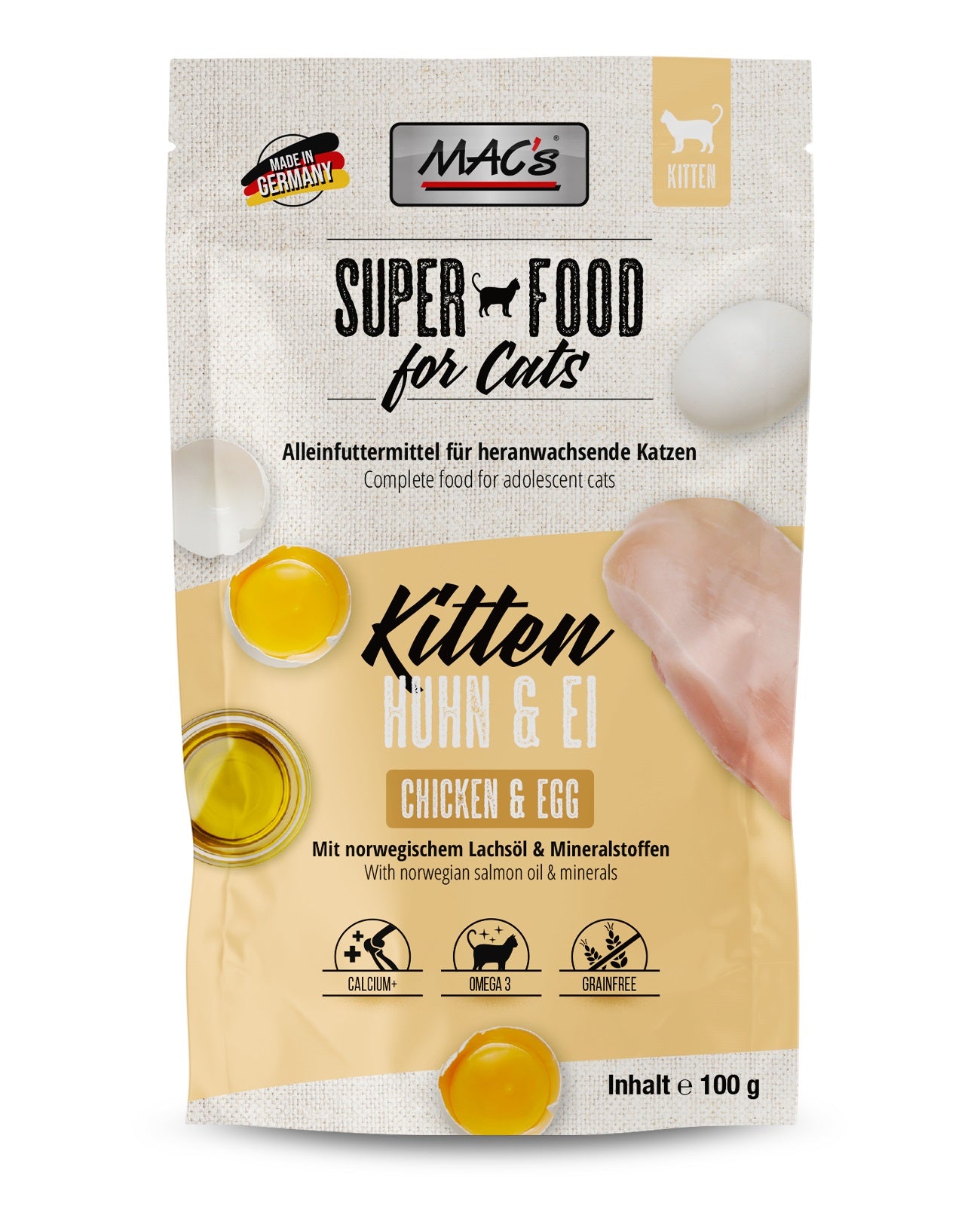 MACs Cat Pouch Kitten Huhn & Ei 100g