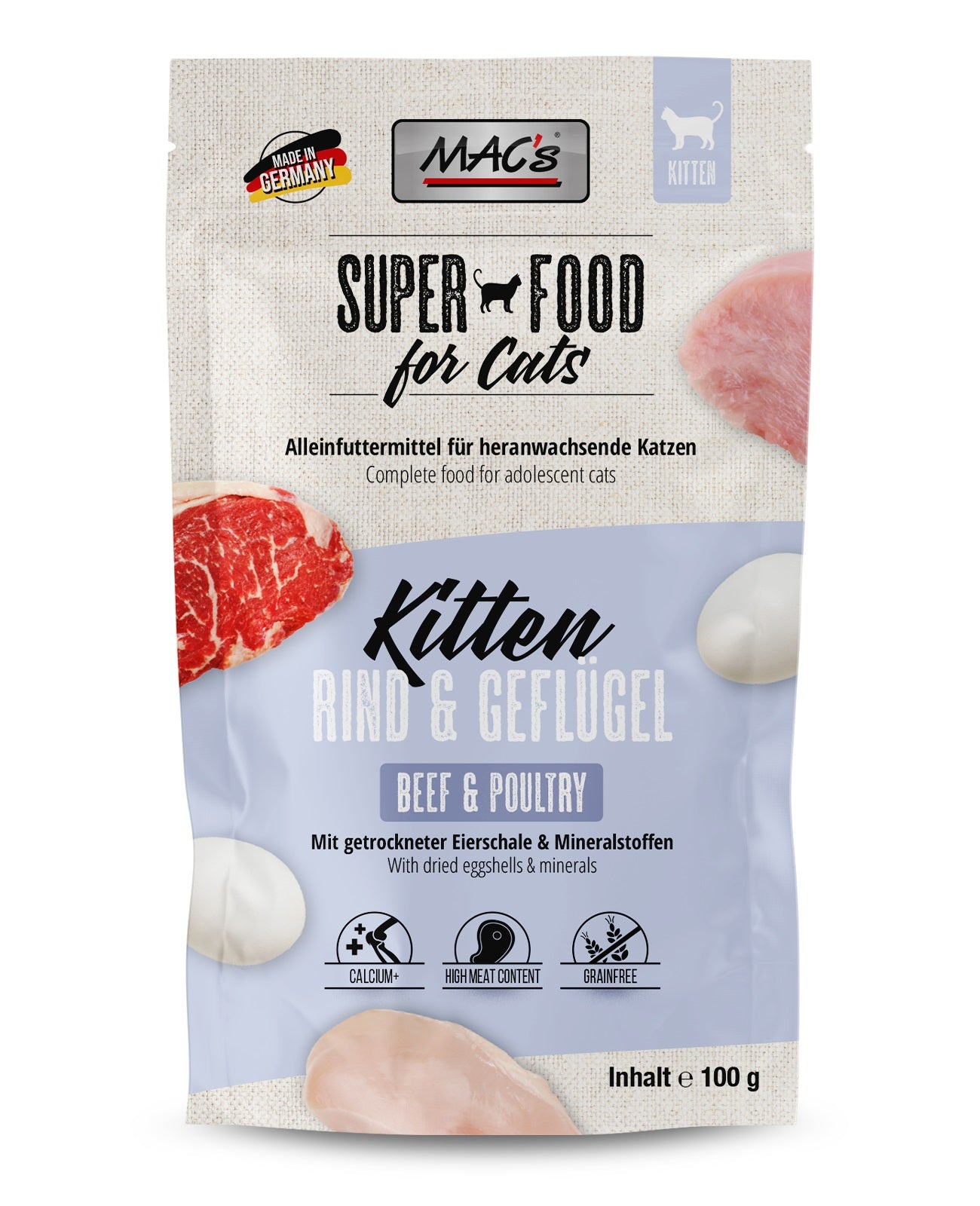 MACs Cat Pouch Kitten Rind & Geflügel 100g