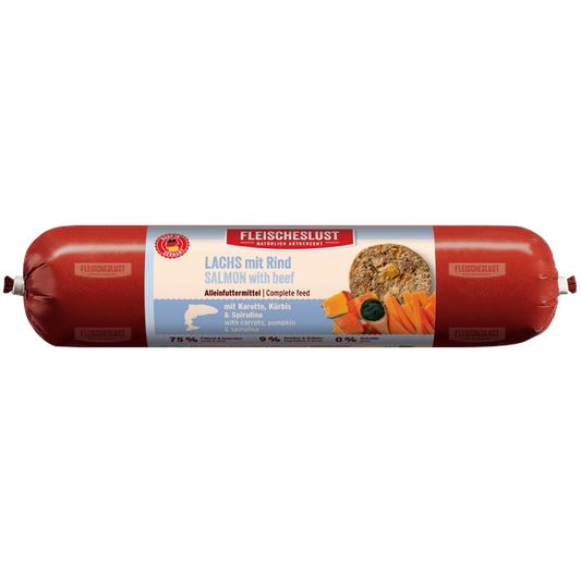 Fleischeslust Classic Lachs mit Rind, Karotte, Kokosflocken & Spirulina 400g