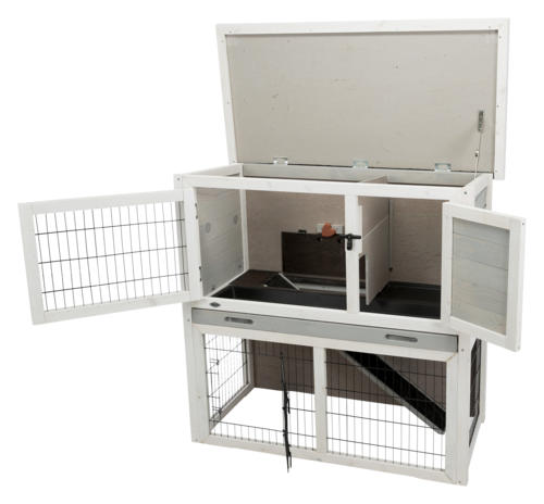 Meerschweinchenstall mit Freilauf grau / weiß - 104 × 97 × 52 cm