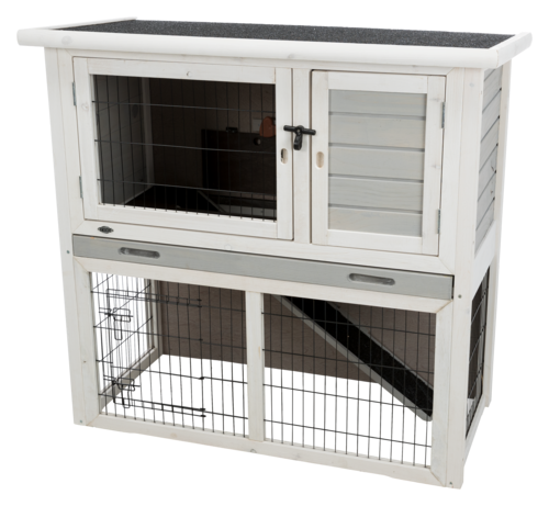 Meerschweinchenstall mit Freilauf grau / weiß - 104 × 97 × 52 cm