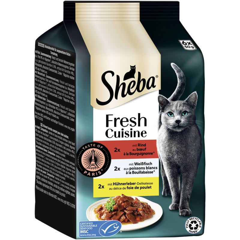 Sheba P.B. MP Fresh Cuisine Taste of Paris Rind, Weissfisch & Hühnerleber 6x50g