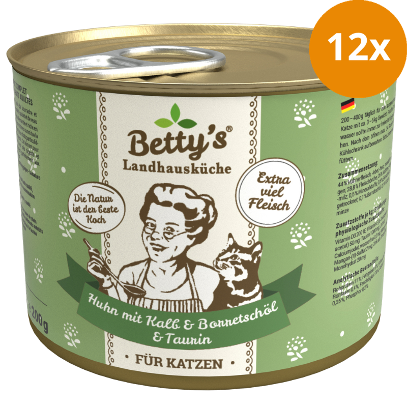 Bettys Landhausküche Katze Dose Huhn mit Kalb & Borretschöl 200 g