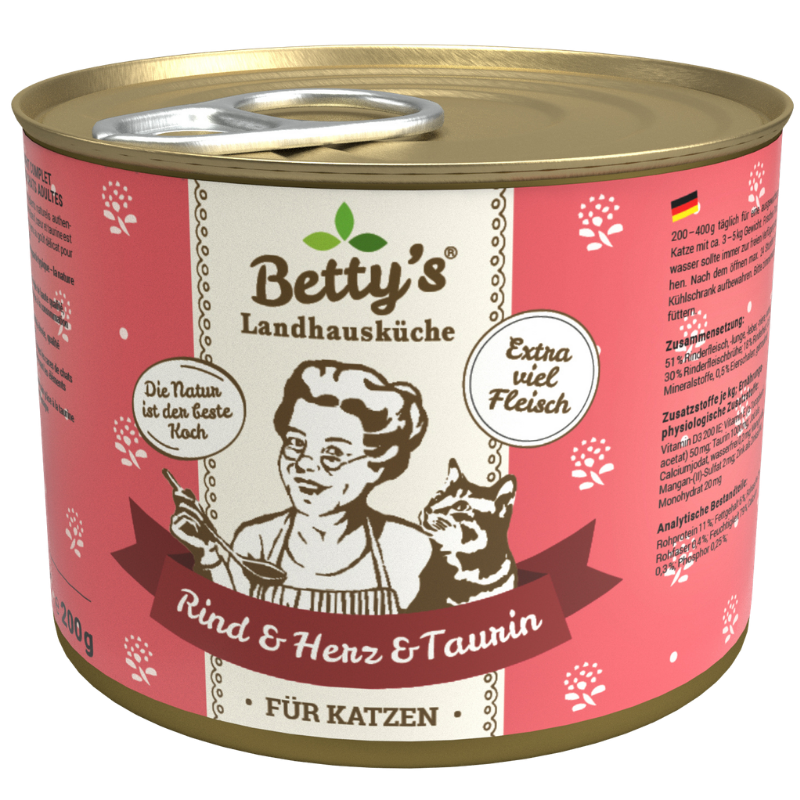 Bettys Landhausküche Katze Dose Rind & Herz 200 g