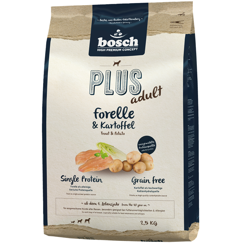 Kombipaket bosch HPC Plus Adult Strauß & Kartoffel 2,5 kg & bosch HPC Plus Adult Forelle & Kartoffel 2,5 kg