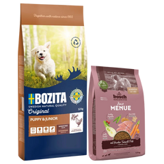 Bozita Original Puppy & Junior 12 kg + GRATIS bosch HPC MENUE Junior Tierwohl-Pute 1 kg