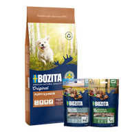 Bozita Original Puppy & Junior 12 kg & 2 x GRATIS Bozita Snacks (Elch, Lamm)