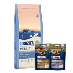 Bozita Dog Purely Adult Active mit Rentier 11 kg & 2 x GRATIS Bozita Snacks (Ente, Hirsch)