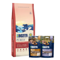 Bozita Dog Purely Adult Large mit Lachs & Rind 11 kg & 2 x GRATIS Bozita Snacks (Ente, Hirsch)