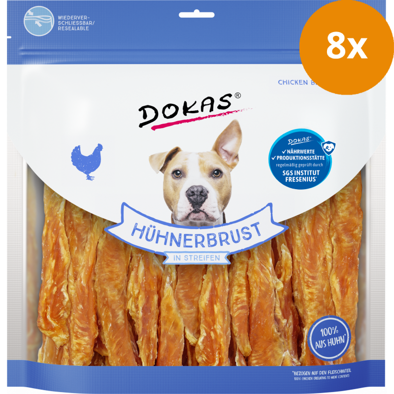 DOKAS Hühnerbrust in Streifen 900 g | Hundesnack