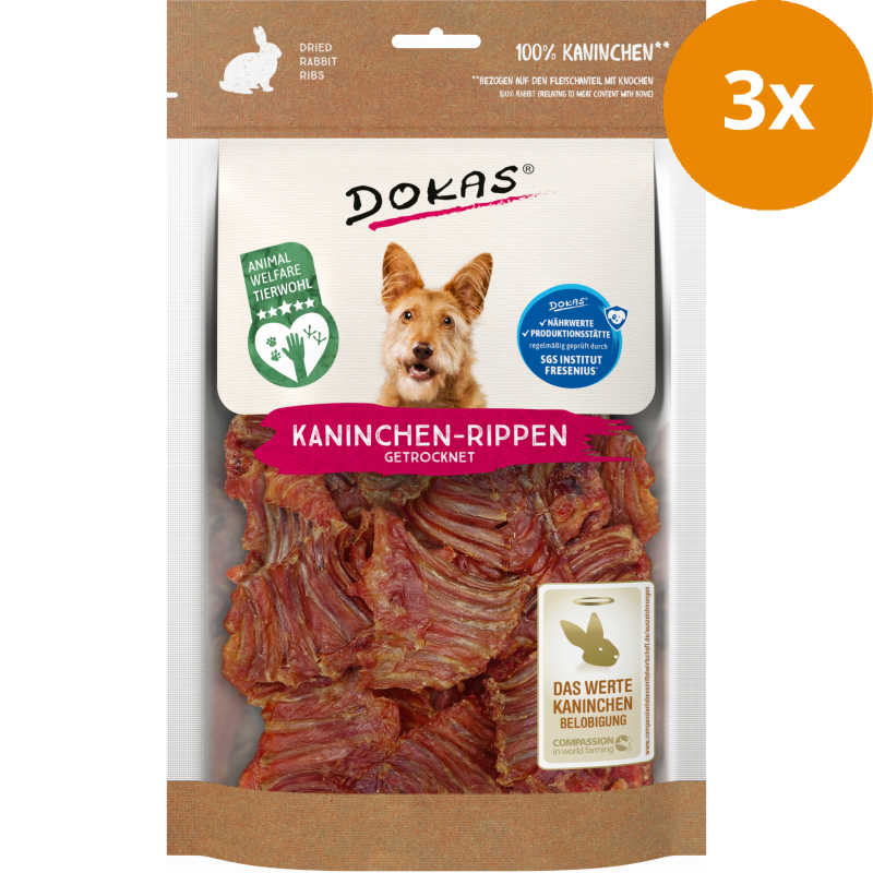 DOKAS Kaninchen Rippen getrocknet 100 g | Hundesnack