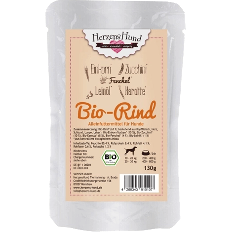 HerzensHund Bio Rind mit Bio Gemüse 130 g