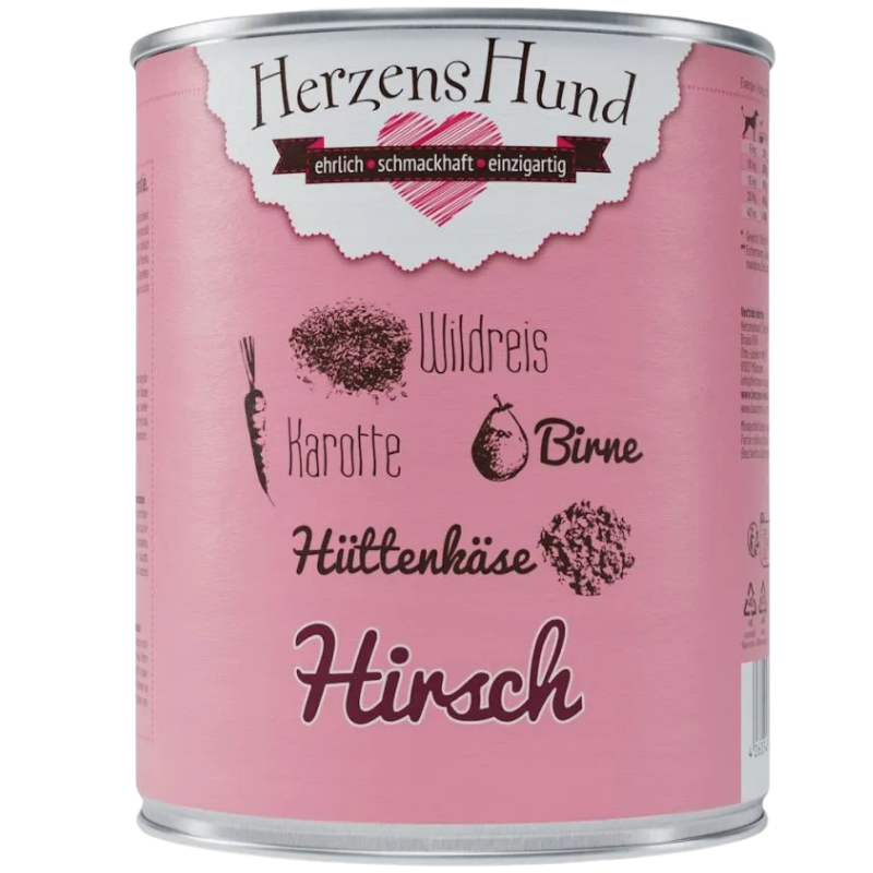 Herzenshund Hirsch mit Wildreis, Karotte, Birne, Hüttenkäse, Leinöl 800 g