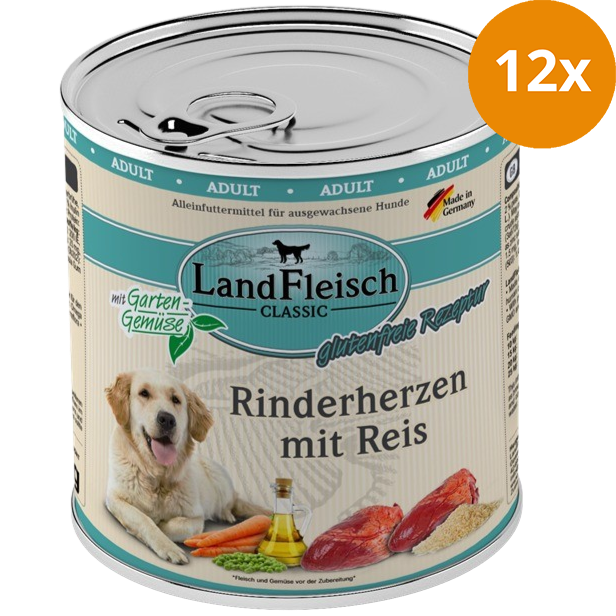 LandFleisch Dog Classic Rinderherzen mit Reis 800 g