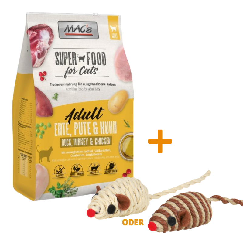 MAC's Cat Ente, Pute & Huhn 7 kg + GRATIS TRIXIE Spielmaus