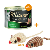 Miamor Feine Filets Naturelle Bonito-Thunfisch 48 x 156 g + GRATIS TRIXIE Spielmaus