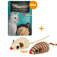 Miamor PB Feine Filets Huhn & Thunfisch in Sauce 96 x 100 g + GRATIS TRIXIE Spielmaus