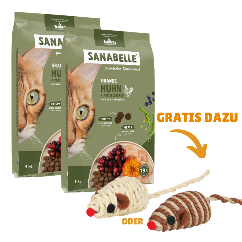 Sanabelle Grande Huhn 2 x 8 kg + GRATIS TRIXIE Spielmaus