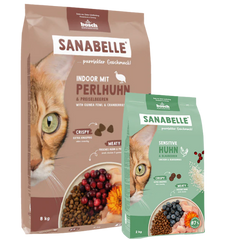Sanabelle Indoor Perlhuhn 8 kg + Sanabelle Sensitive Huhn 2 kg